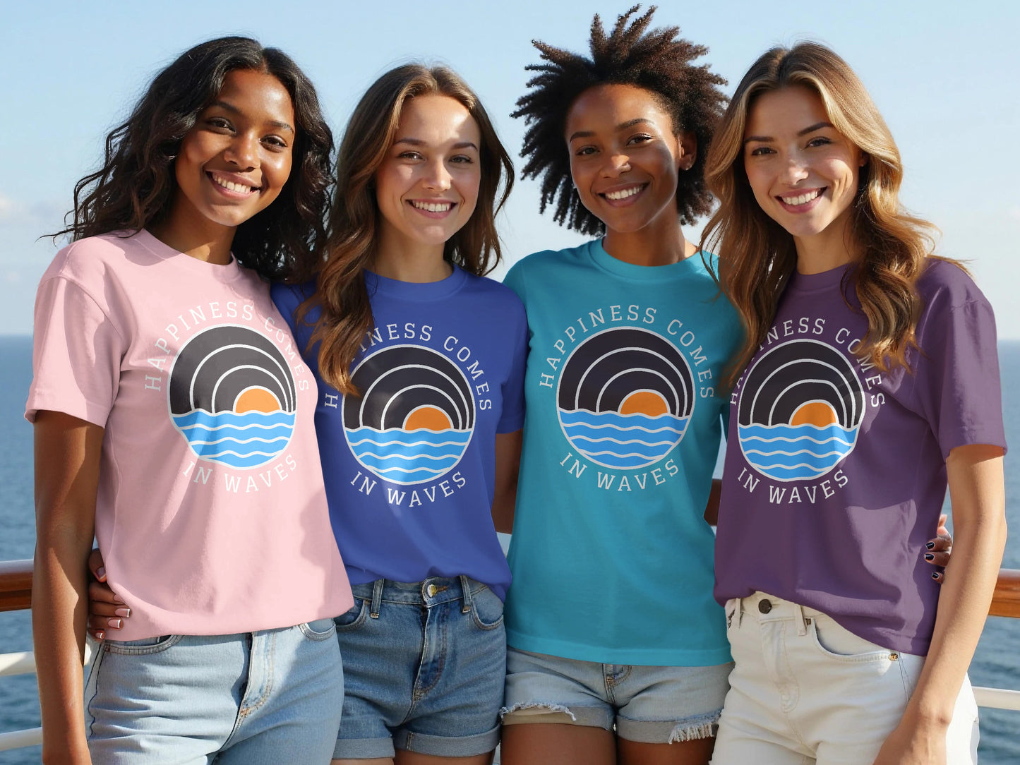Happiness Comes in Waves Slogan Graphic Tee product type