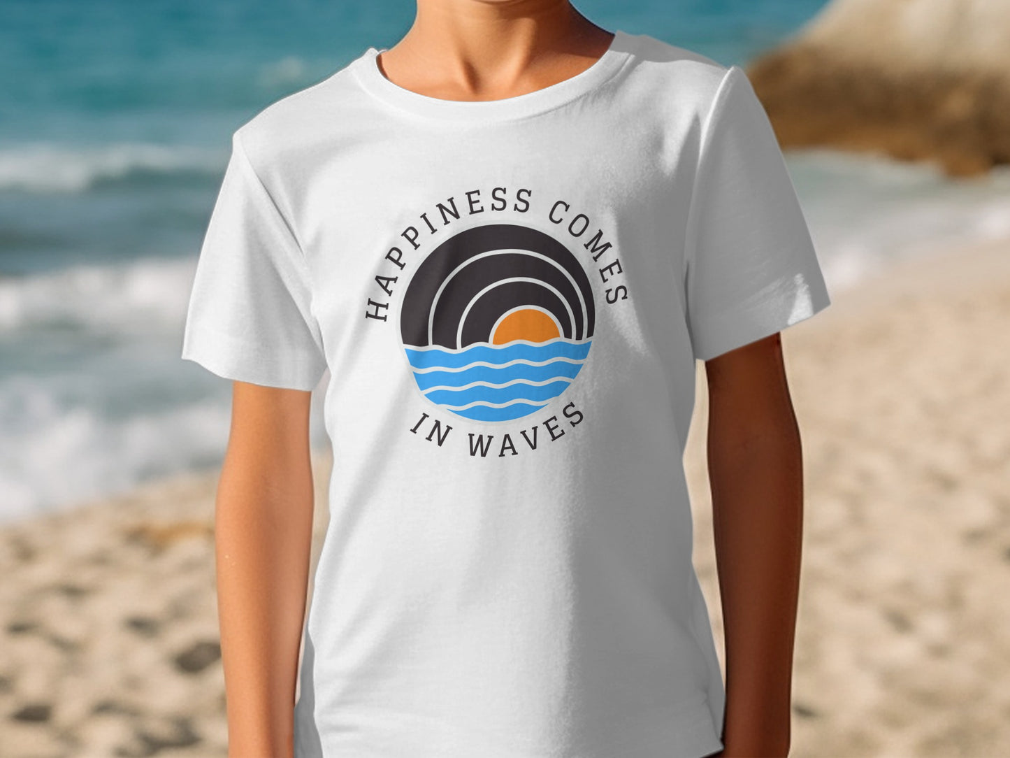 Happiness Comes in Waves Design T-shirt product