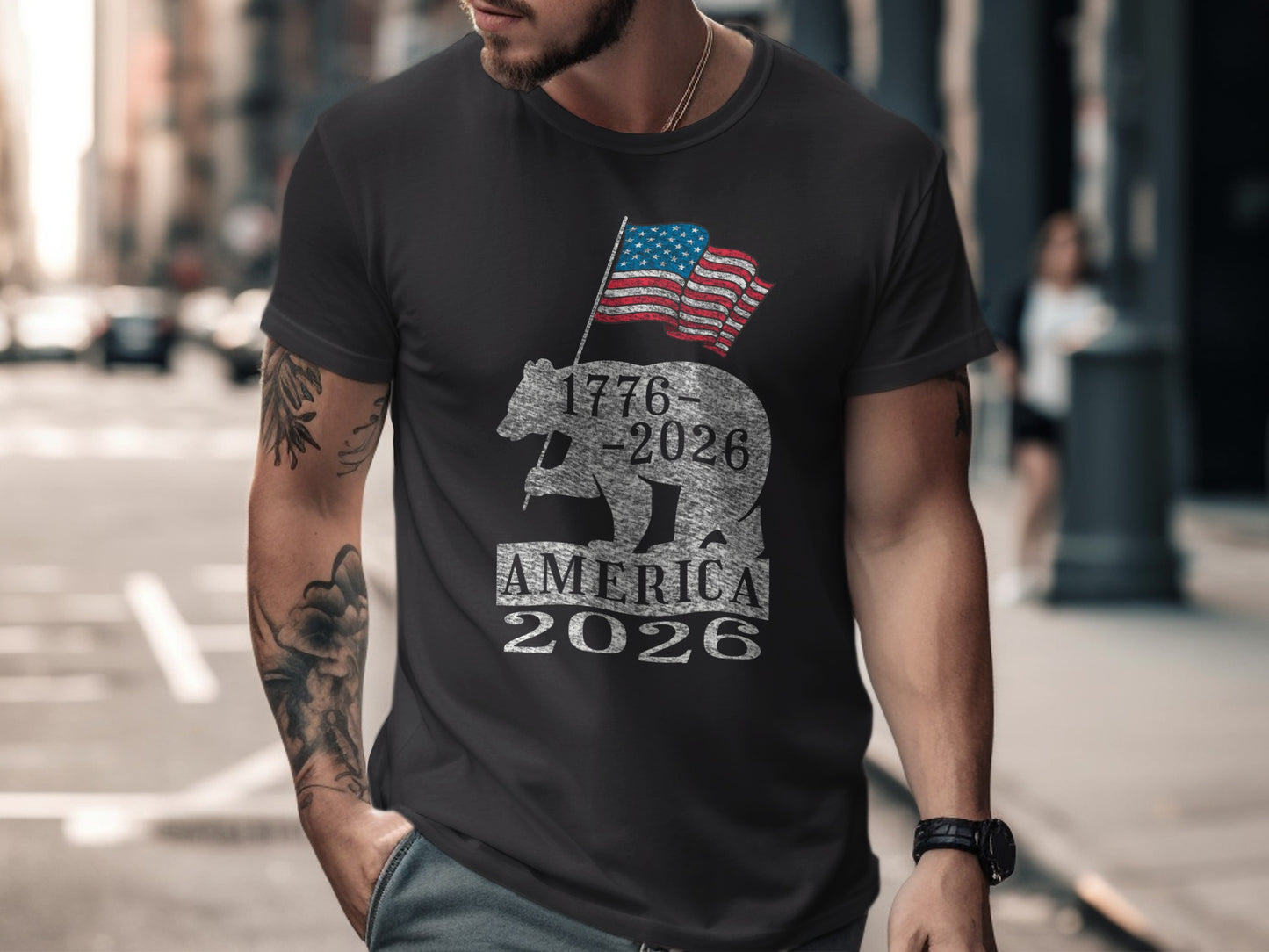 1776-2026 American Flag Bear Graphic T-shirt product type