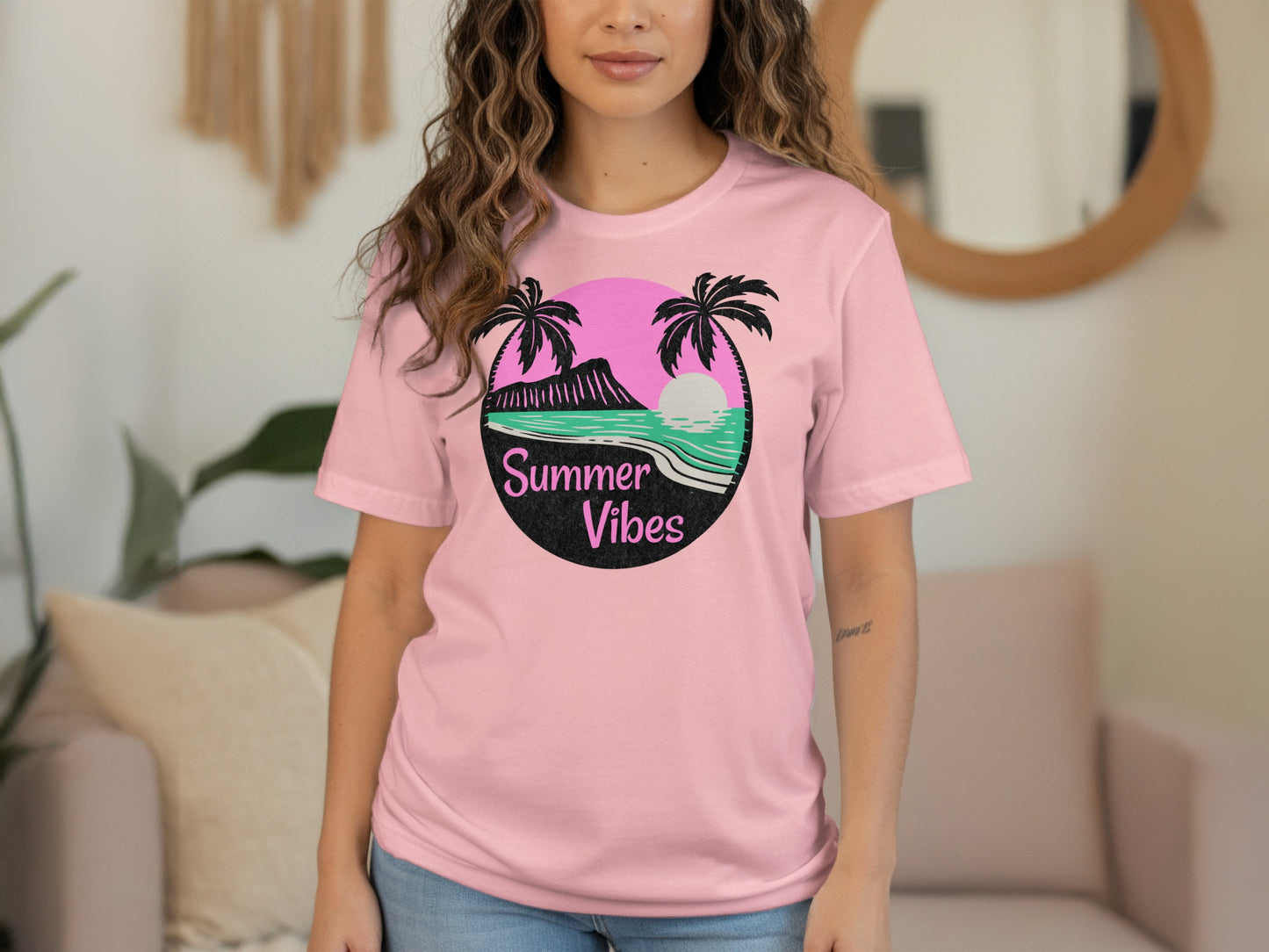 Summer Vibes Pink Graphic Tee Shirt product type