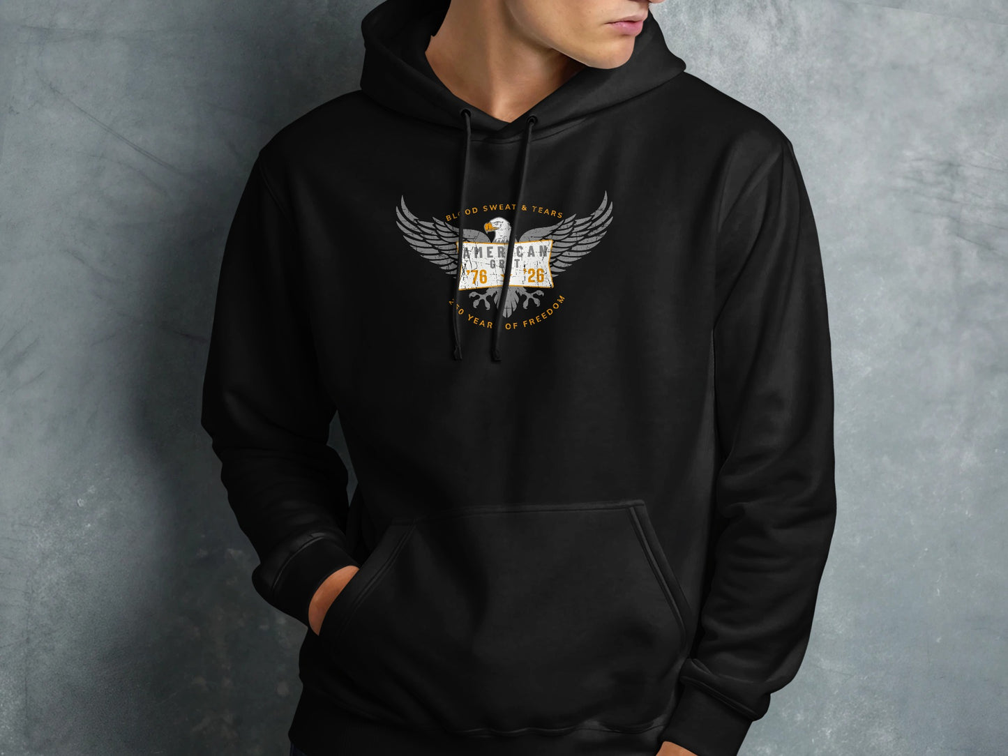 Bold Graphic Hoodie With Eagle And Stars Design