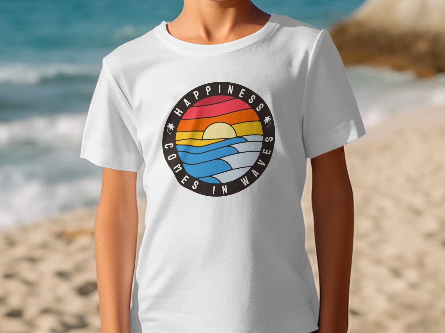 Happiness Comes in Waves Sunset Beach T-shirt product