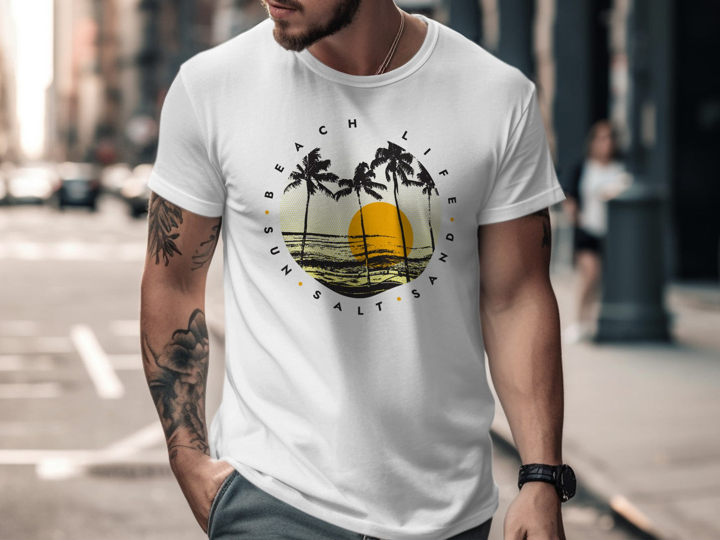 Beach Life Sunset Palm Trees Graphic Tee Shirt Product